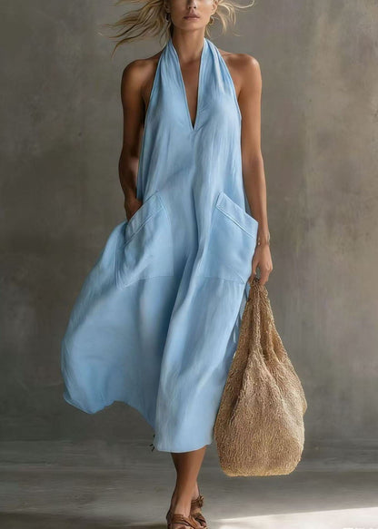 Women's Maxi Dress Halter V Neck Sleeveless with Pockets 2