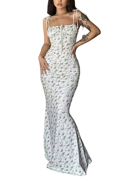 Women's Maxi Dress Lace-Up Print Summer Style 0