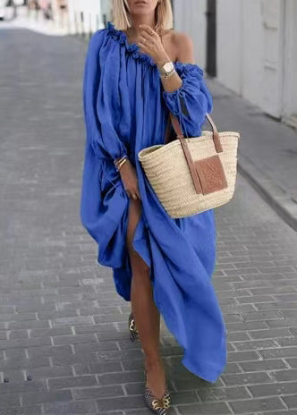 Women's Maxi Dress Loose Fit Slash Neck Long Sleeve 1