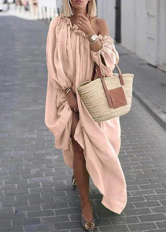 Women's Maxi Dress Loose Fit Slash Neck Long Sleeve 2