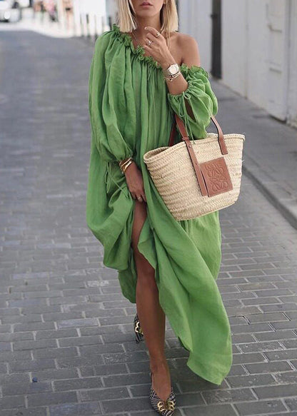 Women's Maxi Dress Loose Fit Slash Neck Long Sleeve 3