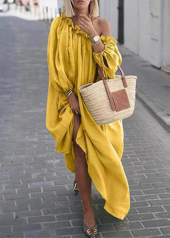 Women's Maxi Dress Loose Fit Slash Neck Long Sleeve 4