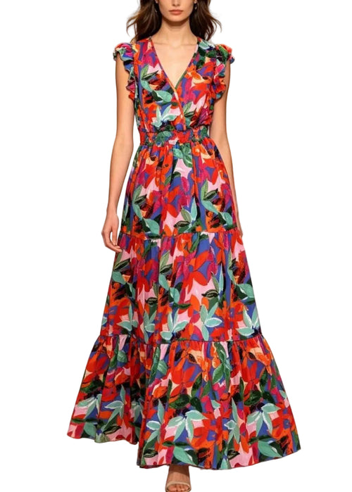 Women's Maxi Dress Multi Ruffled Patchwork Sleeveless 0