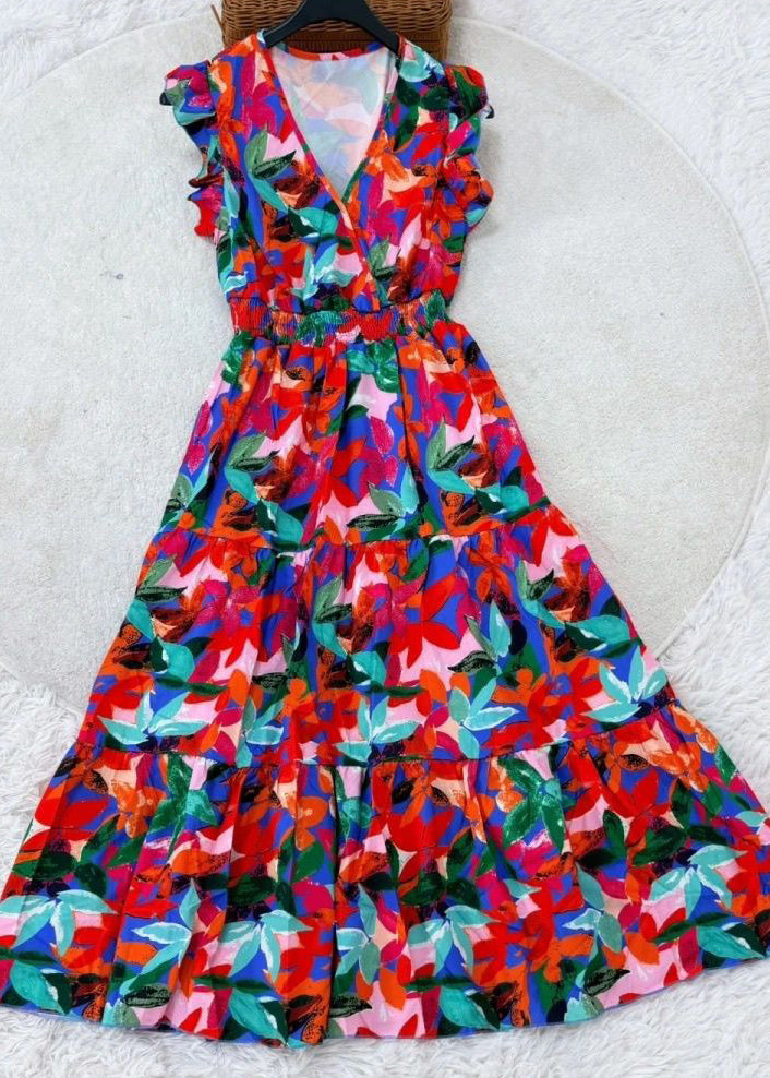 Women's Maxi Dress Multi Ruffled Patchwork Sleeveless 1