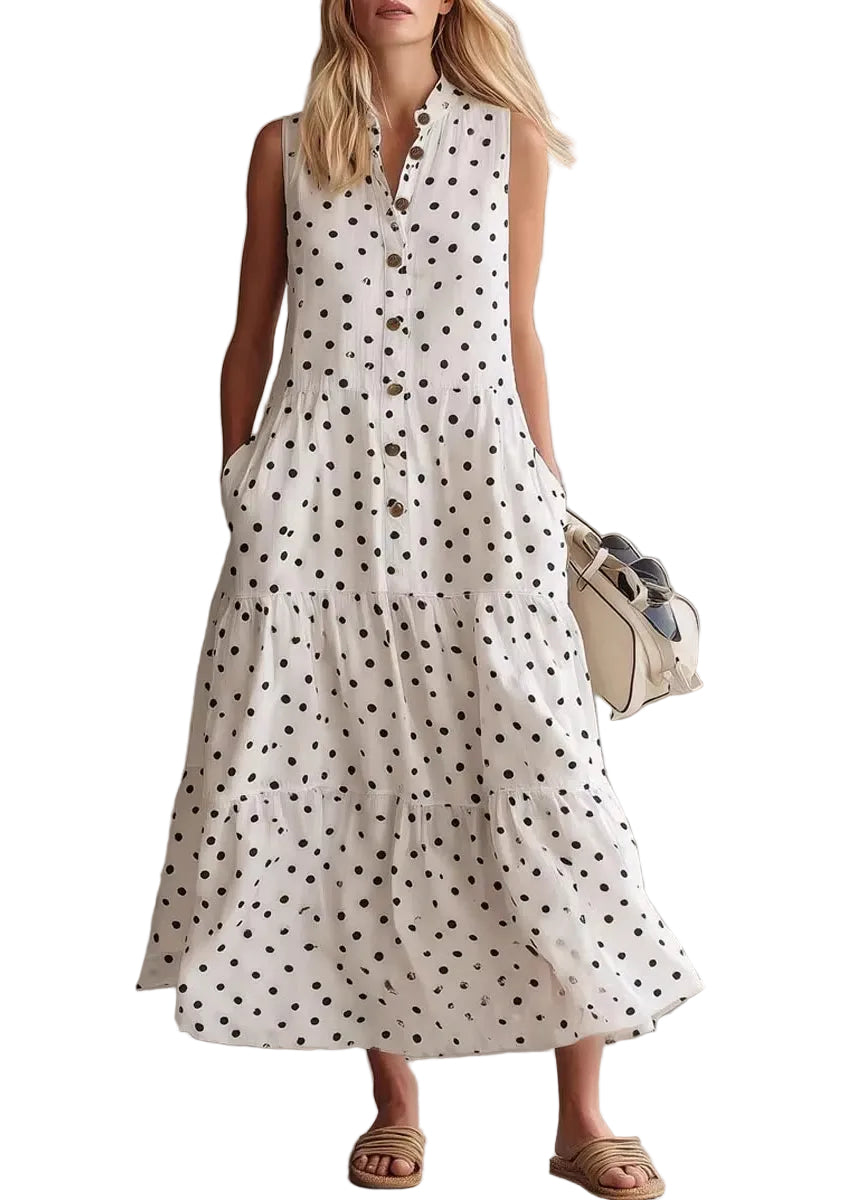 Women's Maxi Dress O-Neck Dot Patchwork Summer Style 0