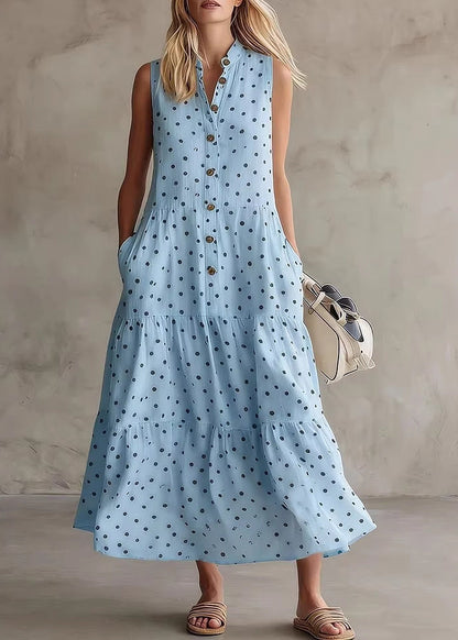 Women's Maxi Dress O-Neck Dot Patchwork Summer Style 1