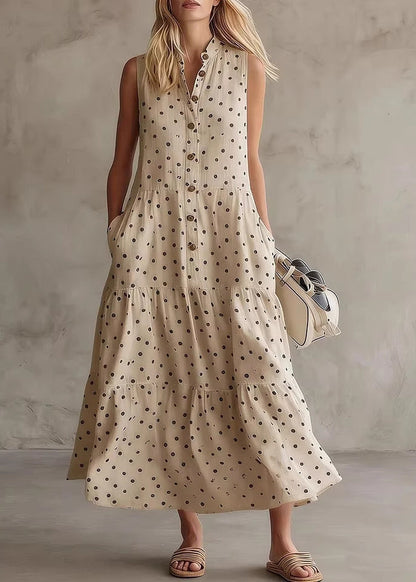 Women's Maxi Dress O-Neck Dot Patchwork Summer Style 2
