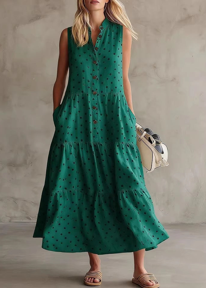 Women's Maxi Dress O-Neck Dot Patchwork Summer Style 3