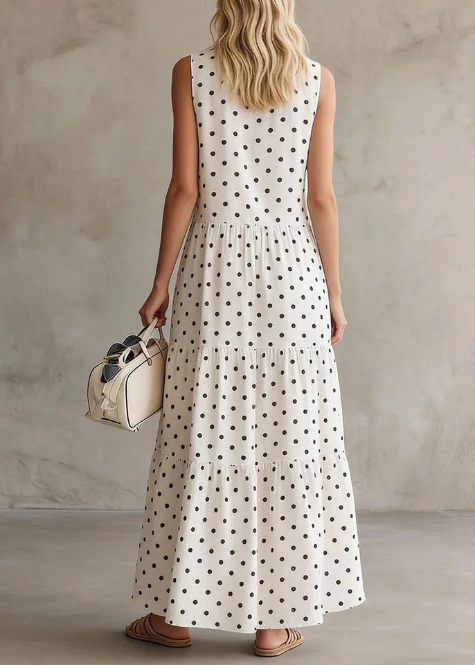 Women's Maxi Dress O-Neck Dot Patchwork Summer Style 4