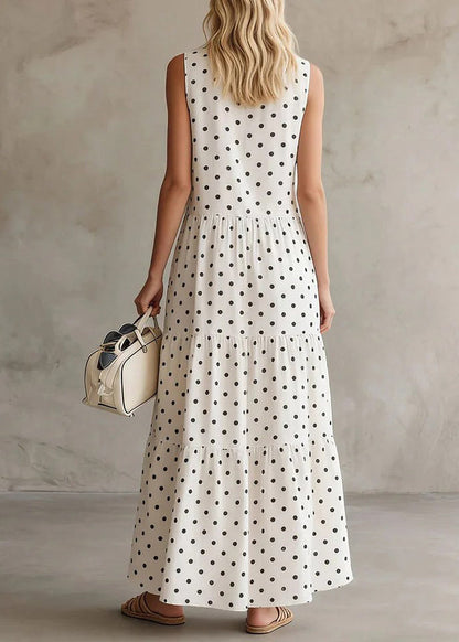 Women's Maxi Dress O-Neck Dot Patchwork Summer Style 4