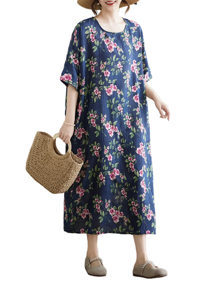 Women's Maxi Dress O-Neck Printed Plus Size Summer Style 0