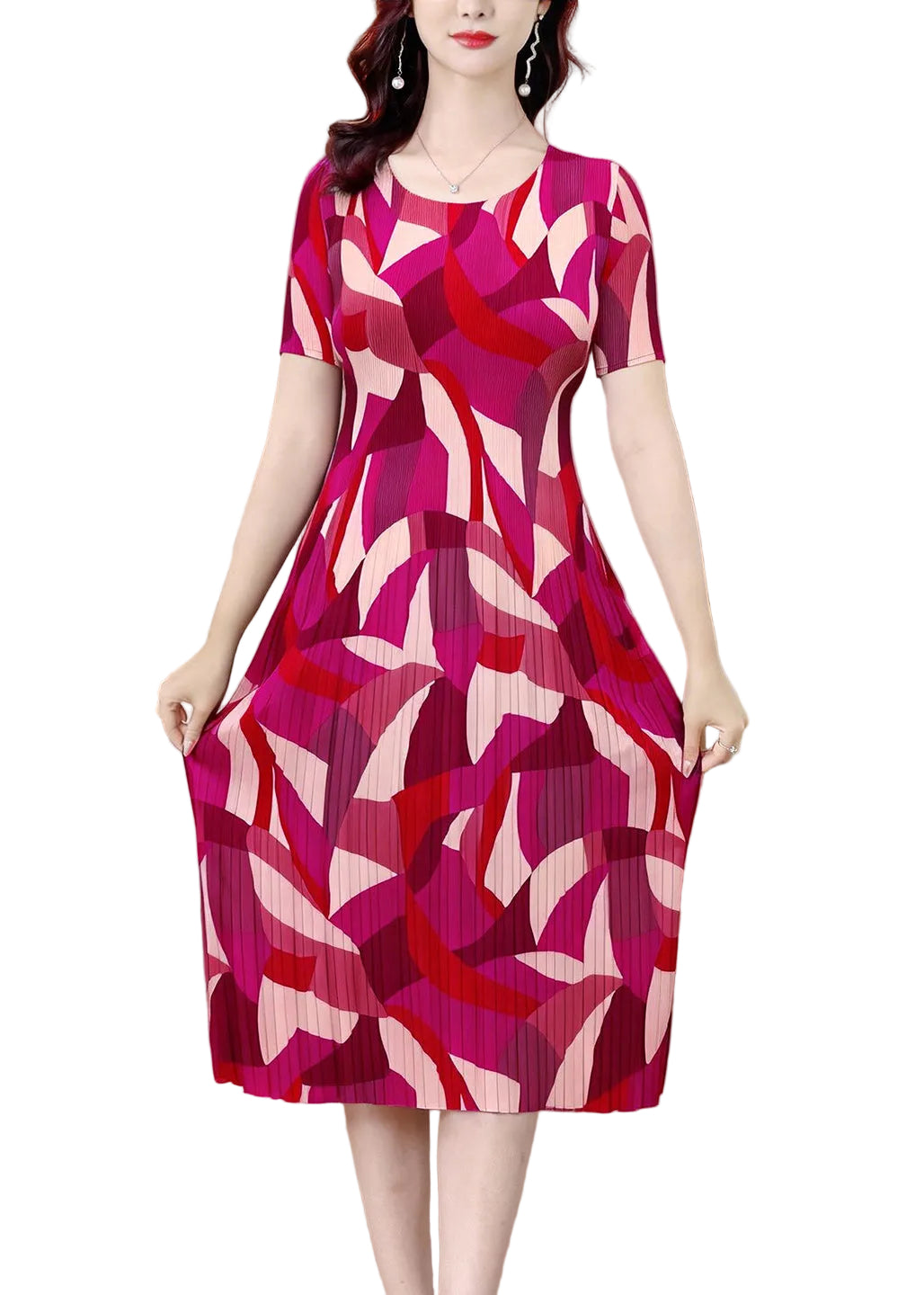 Women's Maxi Dress O-Neck Printed Short Sleeve 2