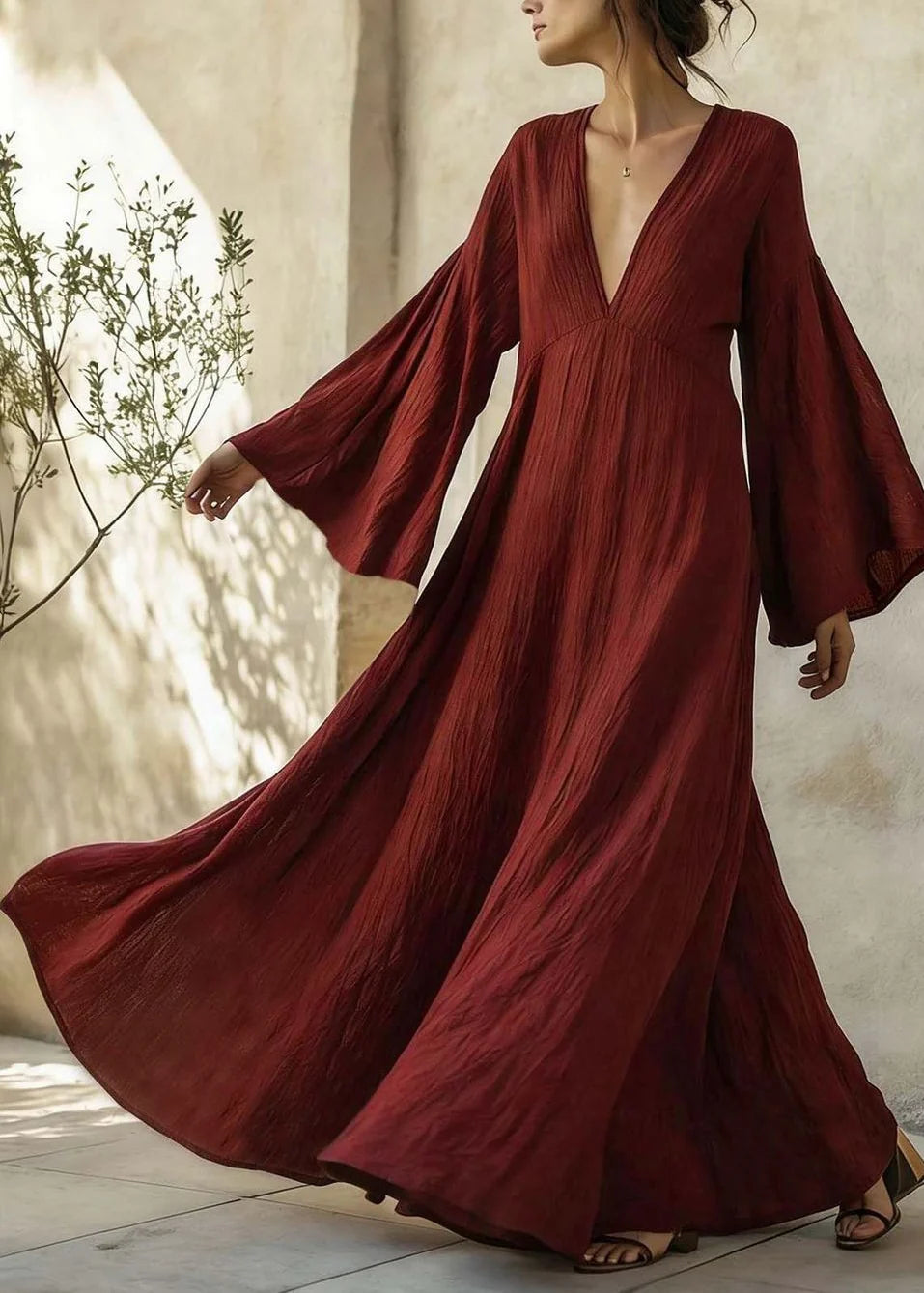 Women's Maxi Dress Patchwork Flare Sleeve 0
