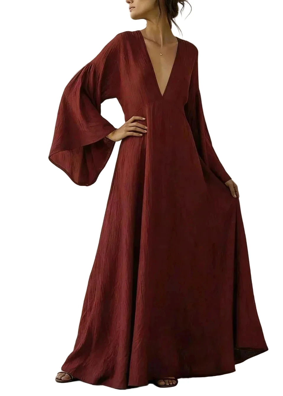 Women's Maxi Dress Patchwork Flare Sleeve 1
