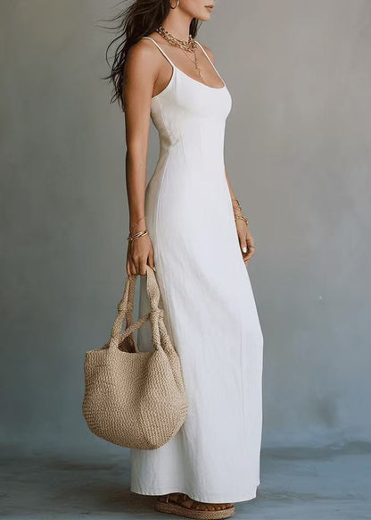 Women's Maxi Dress Patchwork Side Open Spaghetti Strap 2