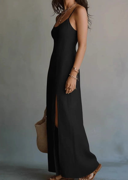 Women's Maxi Dress Patchwork Side Open Spaghetti Strap 3