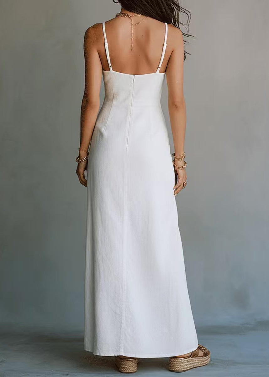 Women's Maxi Dress Patchwork Side Open Spaghetti Strap 4