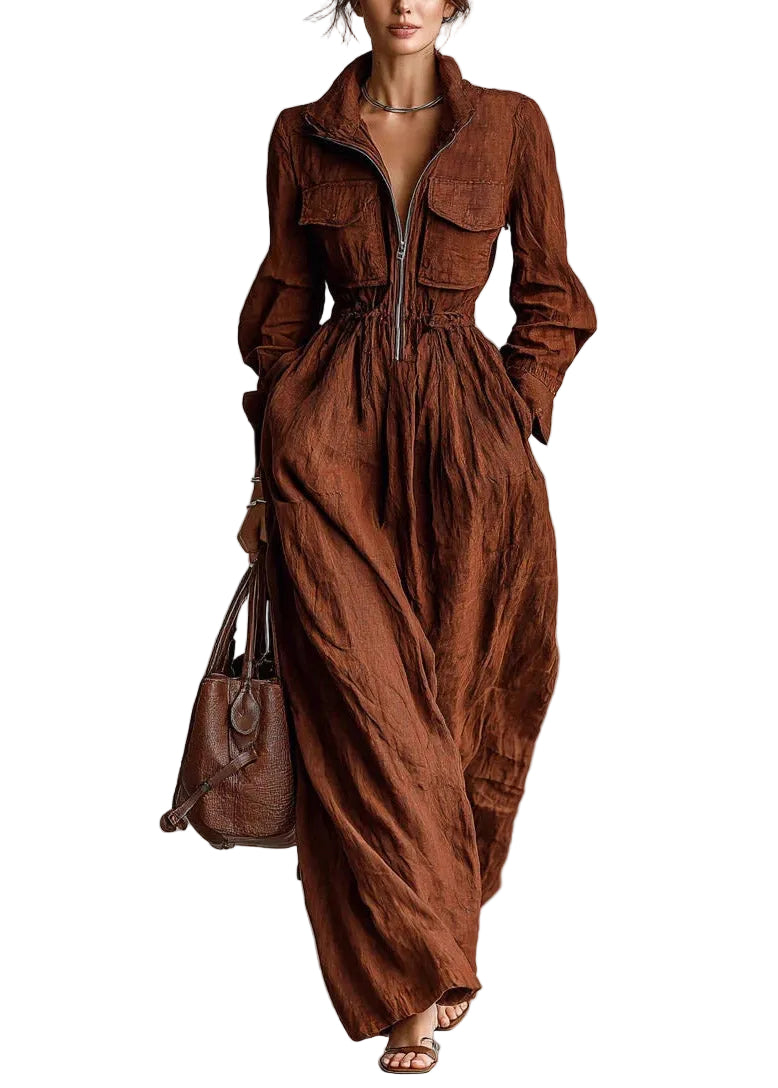 Women's Maxi Dress Peter Pan Collar Long Sleeve 0
