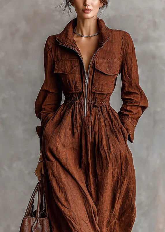 Women's Maxi Dress Peter Pan Collar Long Sleeve 4