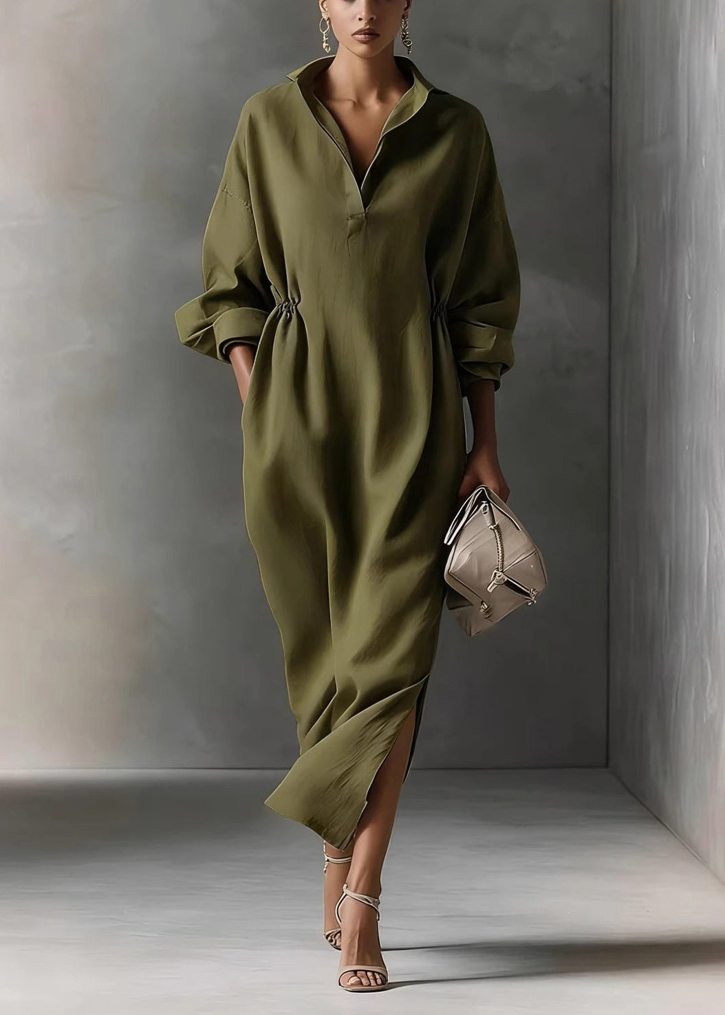 Women's Maxi Dress Peter Pan Collar Loose Fit 2