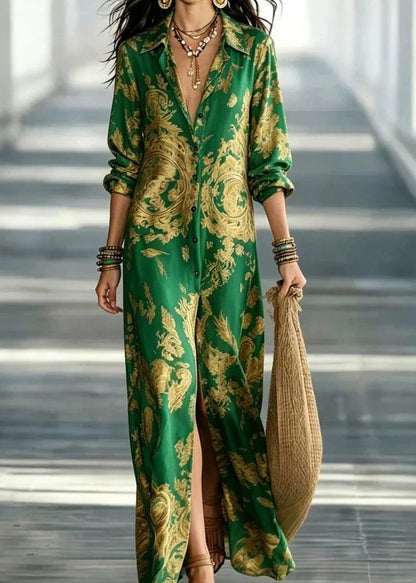 Women's Maxi Dress Peter Pan Collar Printed Summer Style 1