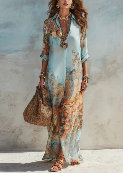 Women's Maxi Dress Peter Pan Collar Printed Summer Style 2