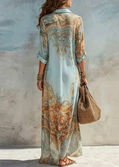 Women's Maxi Dress Peter Pan Collar Printed Summer Style 4
