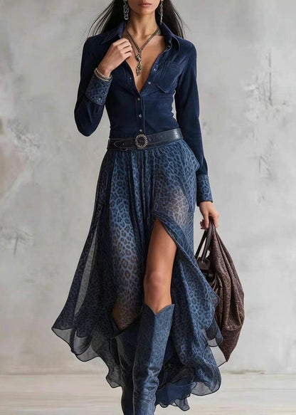 Women's Maxi Dress Peter Pan Collar Side Open Patchwork Long Sleeve 1