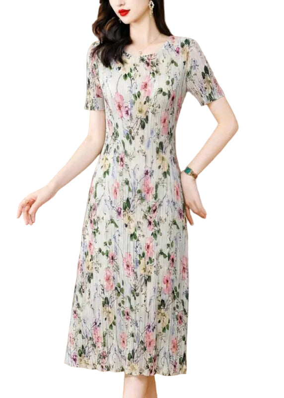Women's Maxi Dress Printed O-Neck Short Sleeve 0