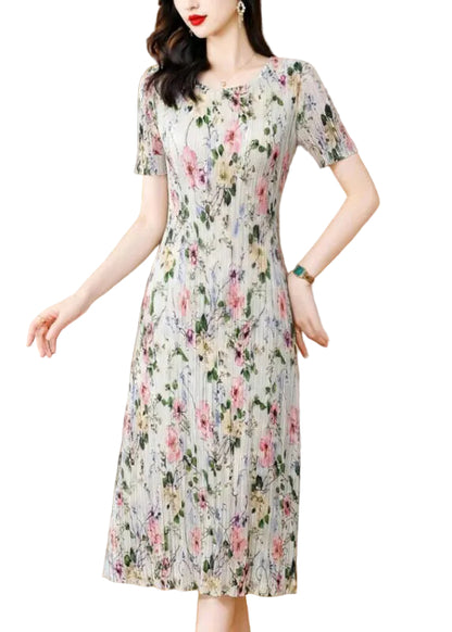 Women's Maxi Dress Printed O-Neck Short Sleeve 0