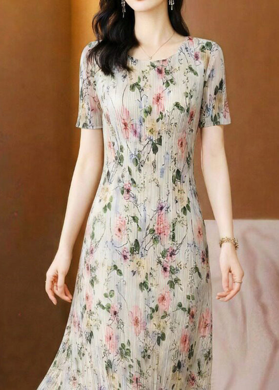 Women's Maxi Dress Printed O-Neck Short Sleeve 1