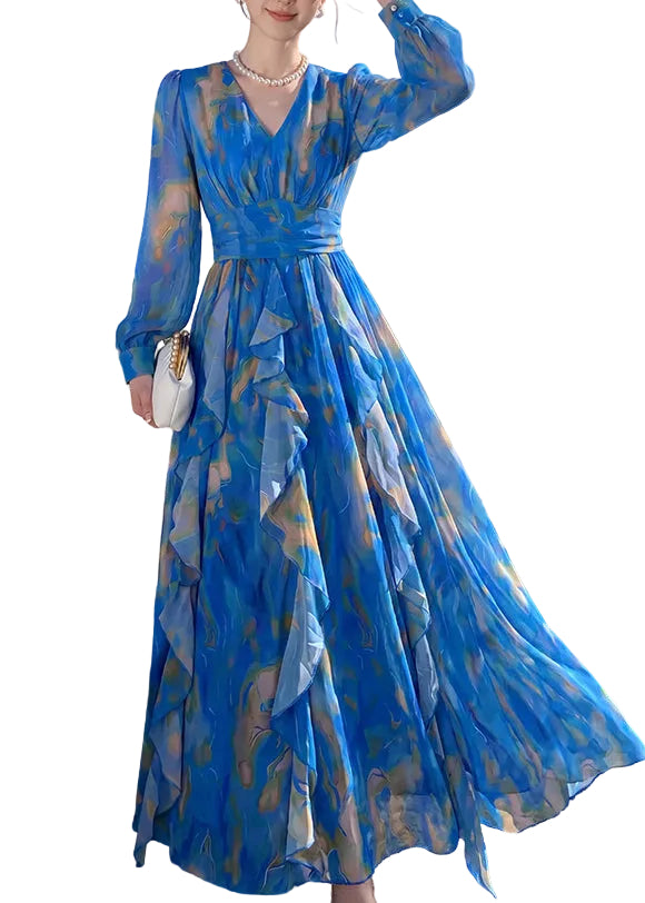 Women's Maxi Dress Ruffled Lantern Sleeve 0