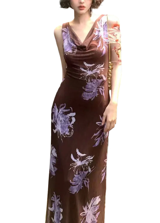 Women's Maxi Dress Slash Neck Printed Summer Style 0