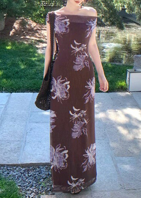 Women's Maxi Dress Slash Neck Printed Summer Style 1