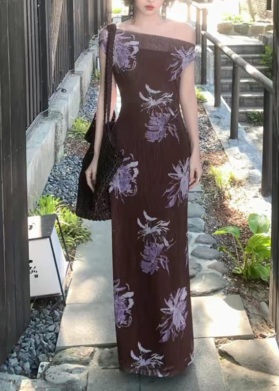 Women's Maxi Dress Slash Neck Printed Summer Style 2