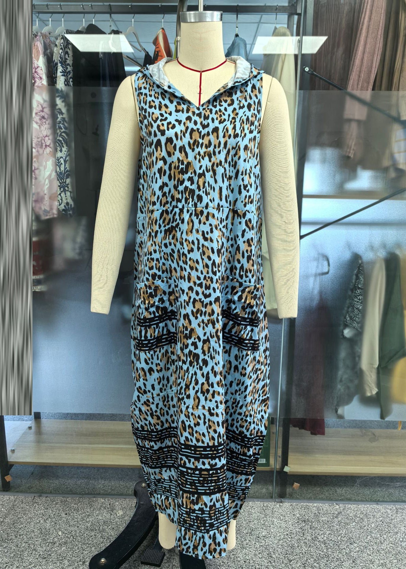 Women's Maxi Dress Sleeveless Boho Style Hooded 3