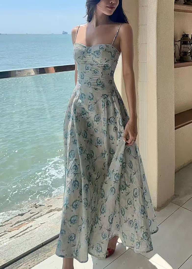 Women's Maxi Dress Sleeveless Printed Design with Extra Large Hem 0