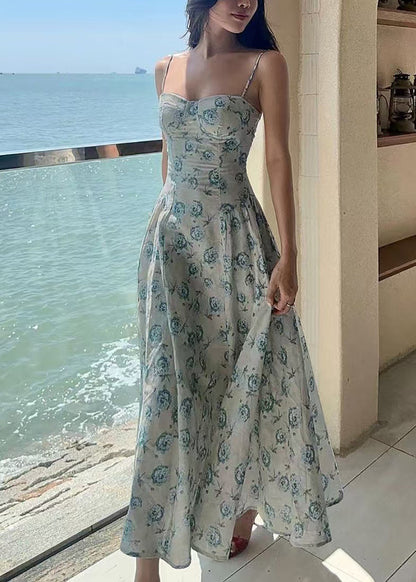 Women's Maxi Dress Sleeveless Printed Design with Extra Large Hem 0