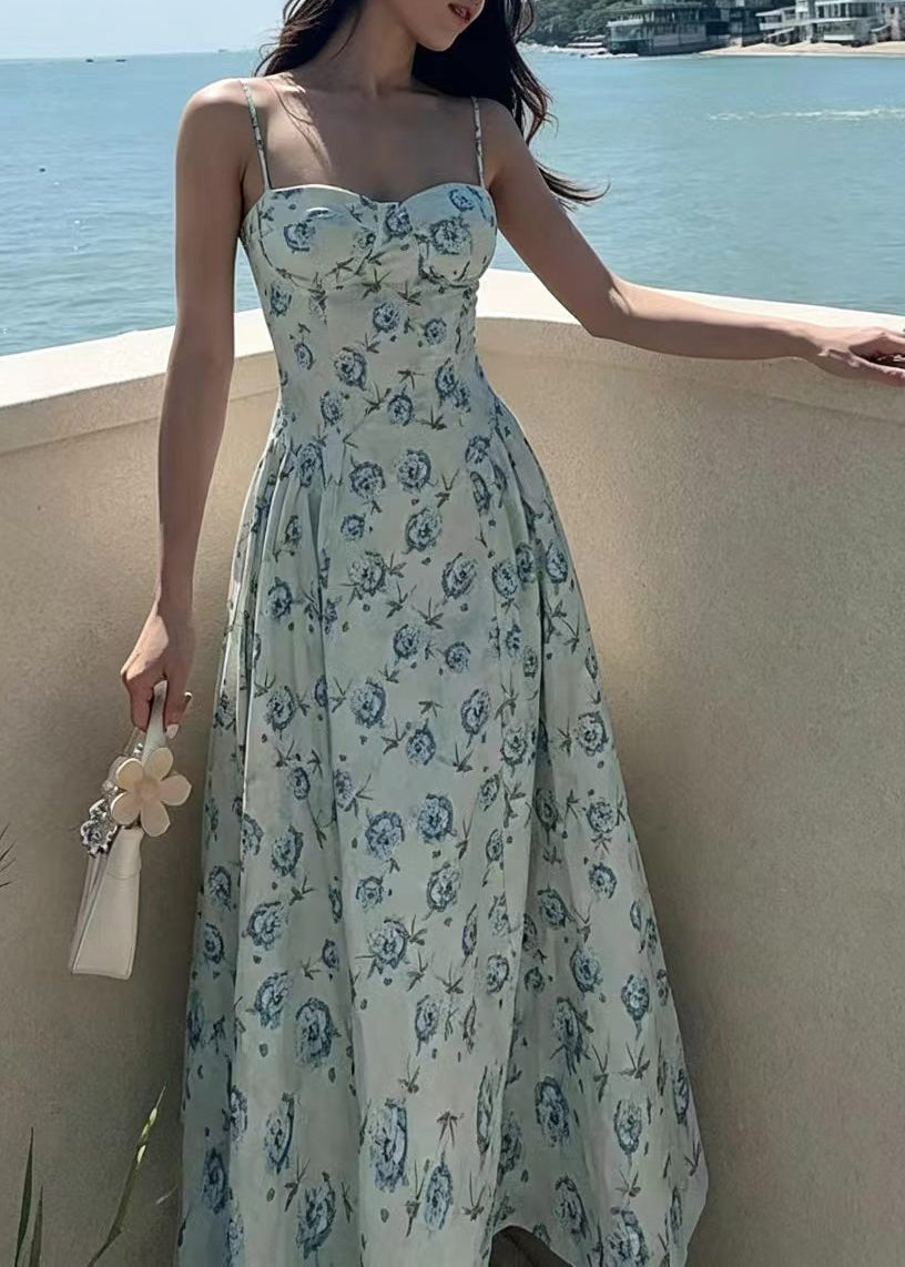 Women's Maxi Dress Sleeveless Printed Design with Extra Large Hem 1