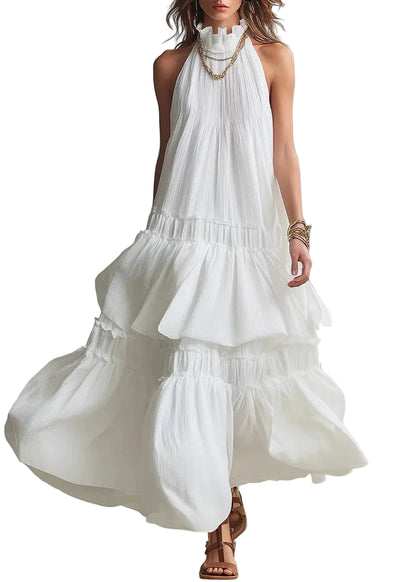 Women's Maxi Dress Sleeveless Ruffled Patchwork 0