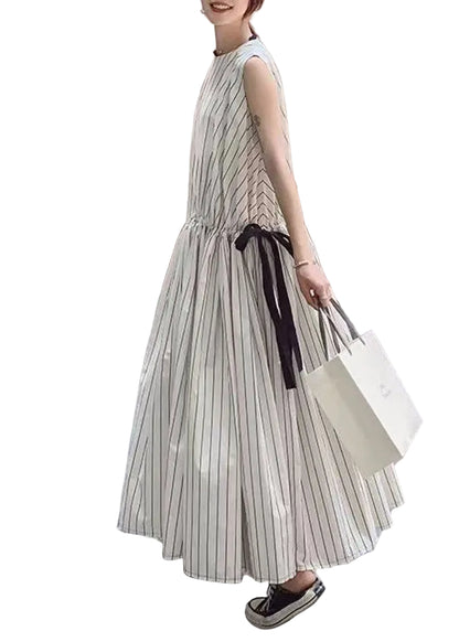 Women's Maxi Dress Sleeveless Striped Lace-Up 0
