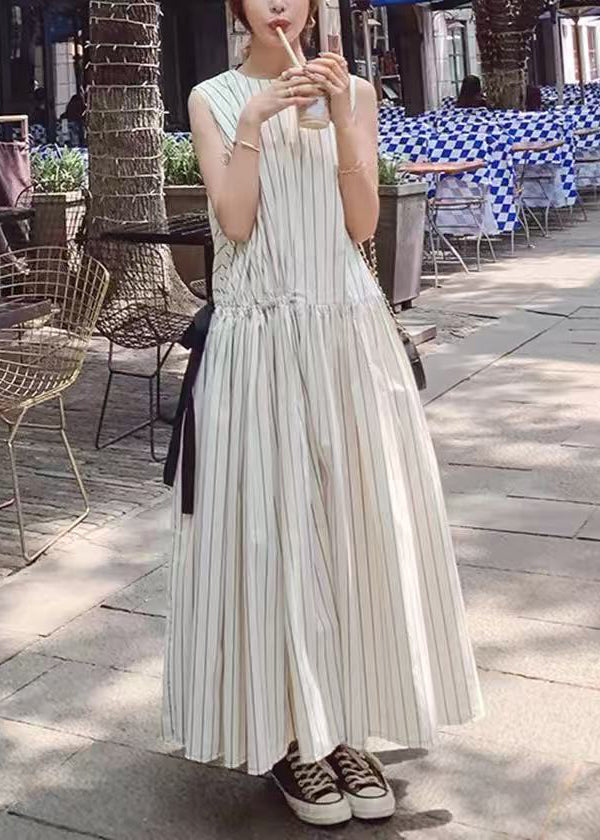 Women's Maxi Dress Sleeveless Striped Lace-Up 1