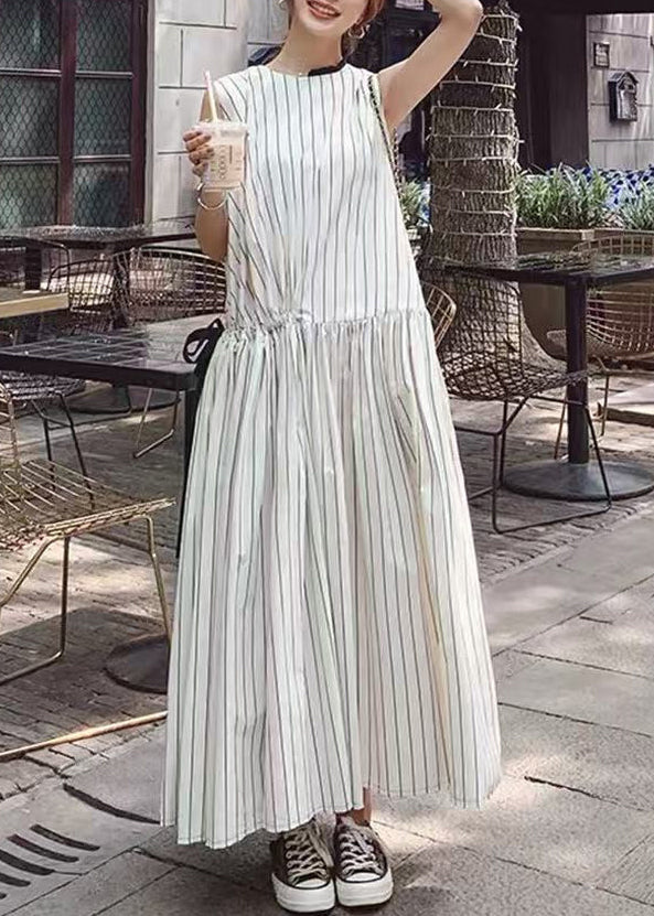 Women's Maxi Dress Sleeveless Striped Lace-Up 2