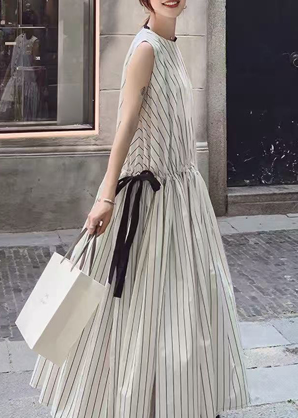 Women's Maxi Dress Sleeveless Striped Lace-Up 3