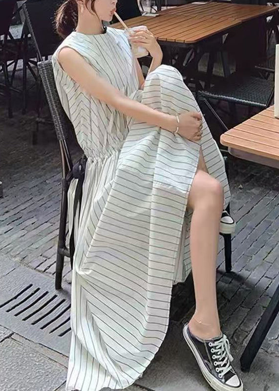 Women's Maxi Dress Sleeveless Striped Lace-Up 4