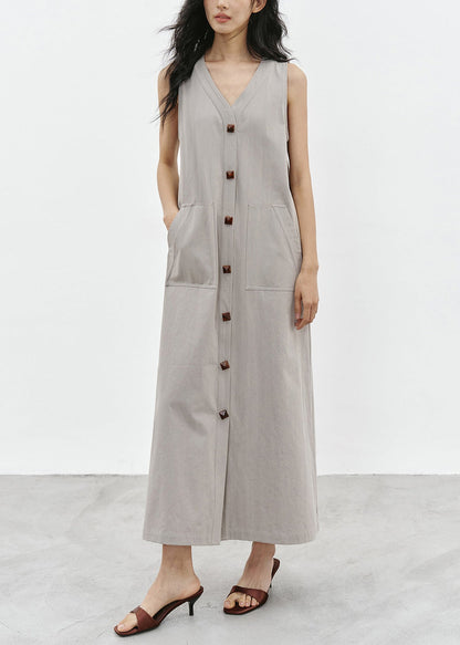 Women's Maxi Dress Sleeveless V Neck with Pockets 1