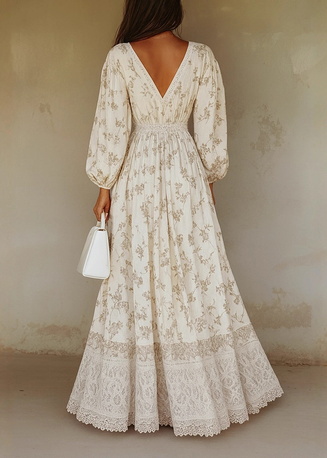 Women's Maxi Dress Textured Print with Lantern Sleeves 1