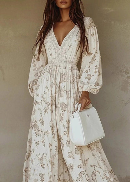 Women's Maxi Dress Textured Print with Lantern Sleeves 2