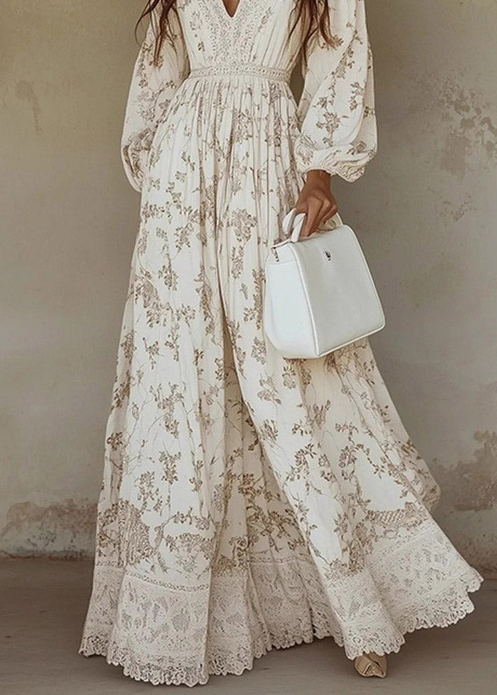 Women's Maxi Dress Textured Print with Lantern Sleeves 3