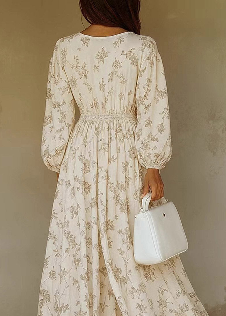 Women's Maxi Dress Textured Print with Lantern Sleeves 4